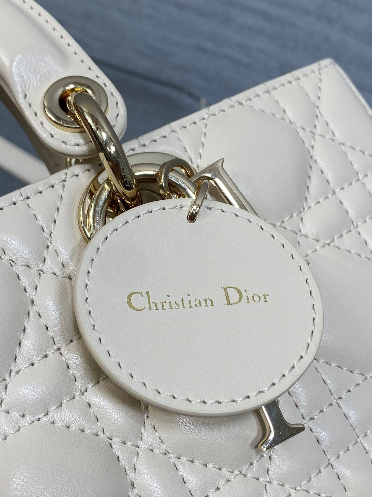 Dior 25S Medium Lady D-Joy 26 in Beige Lambskin Gold Hardwre Bag