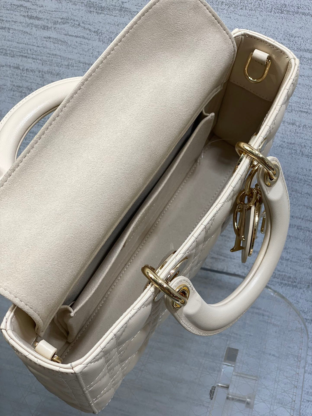 Dior 25S Medium Lady D-Joy 26 in Beige Lambskin Gold Hardware Bag