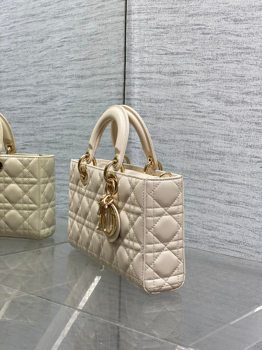 Dior 25S Medium Lady D-Joy 26 in Beige Lambskin Gold Hardwre Bag