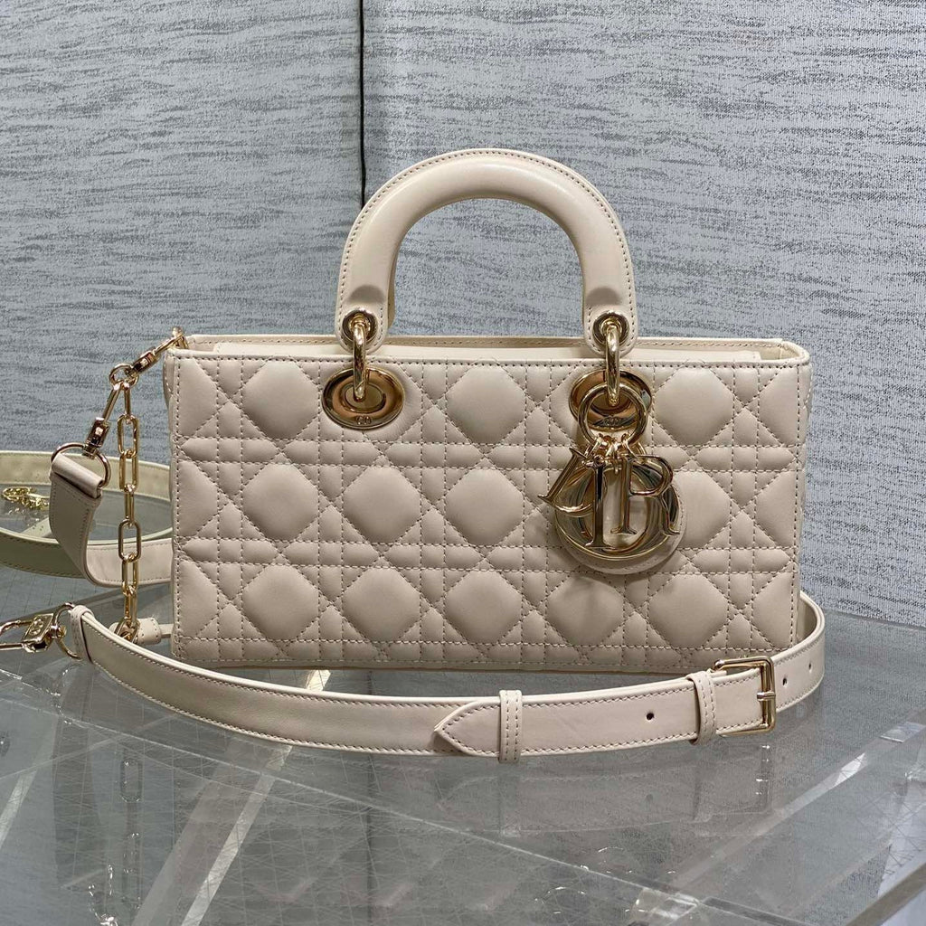 Dior 25S Medium Lady D-Joy 26 in Beige Lambskin Gold Hardwre Bag