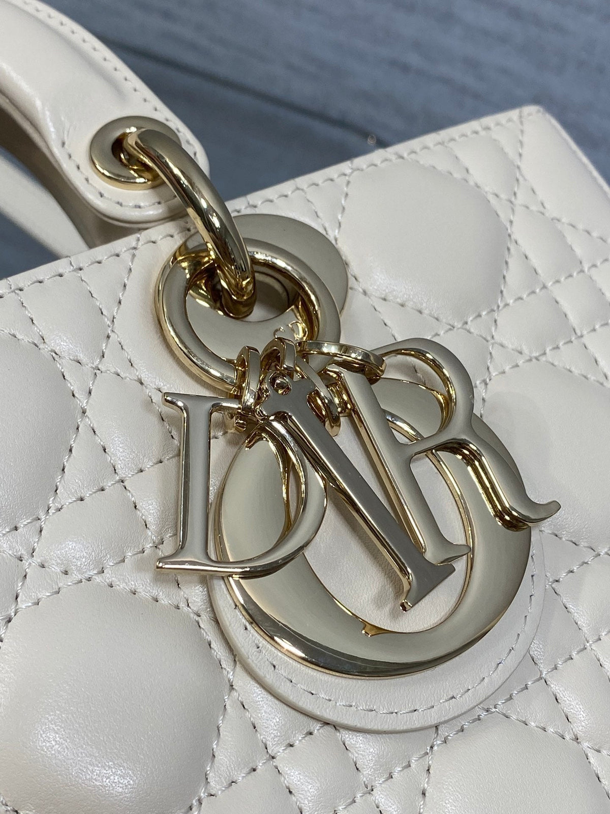Dior 25S Medium Lady D-Joy 26 in Beige Lambskin Gold Hardware Bag