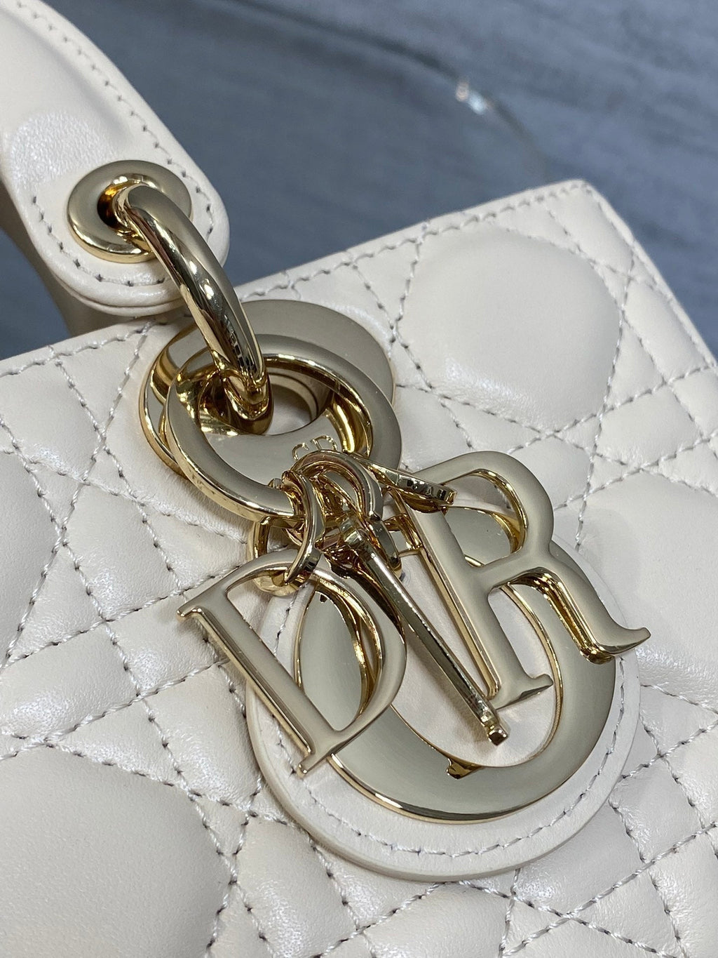 Dior 25S Small Lady D-Joy 22 in Beige Lambskin Gold Hardwre Bag