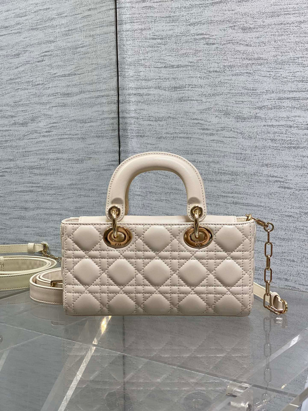 Dior 25S Small Lady D-Joy 22 in Beige Lambskin Gold Hardware Bag