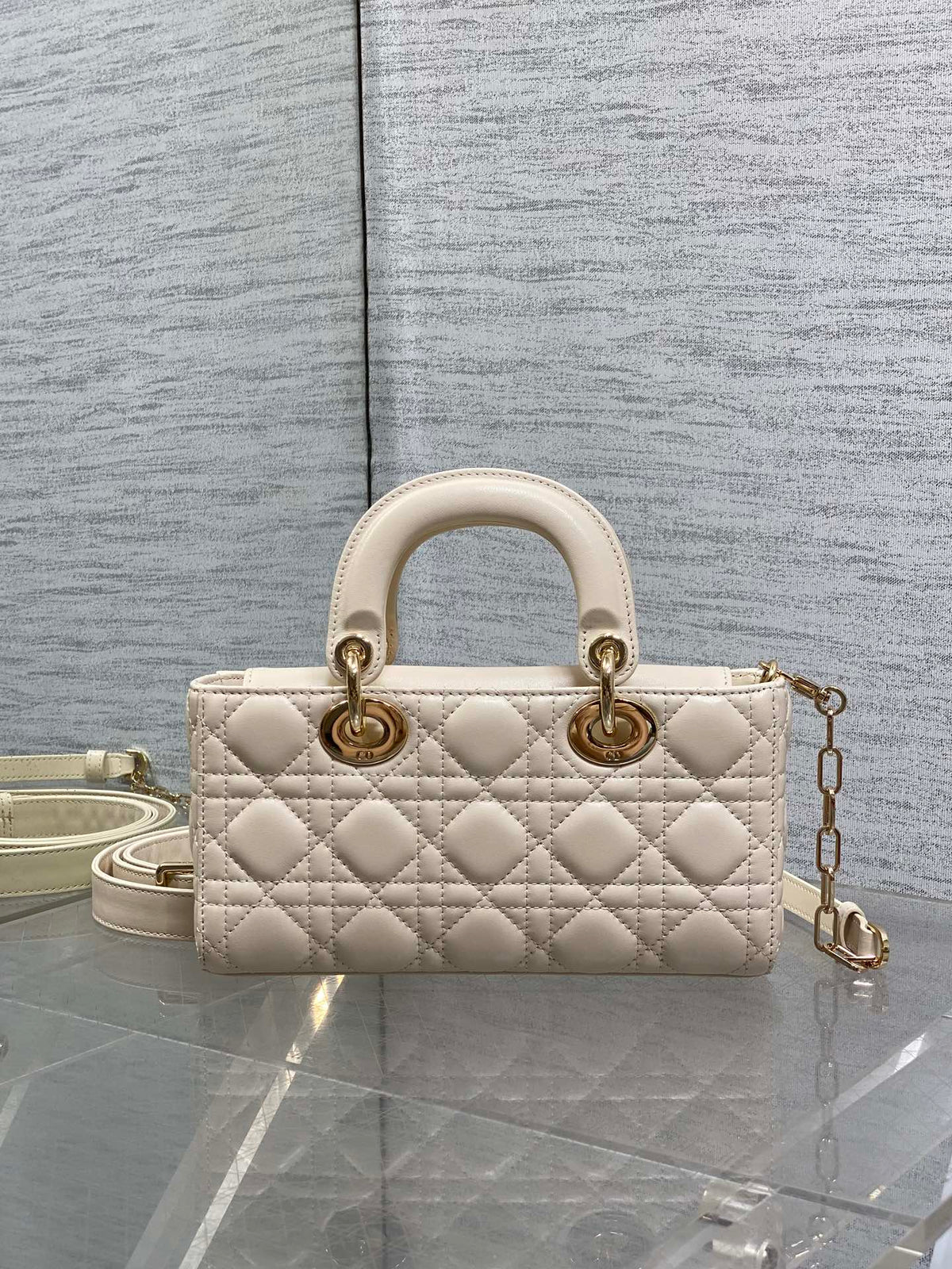 Dior 25S Small Lady D-Joy 22 in Beige Lambskin Gold Hardware Bag