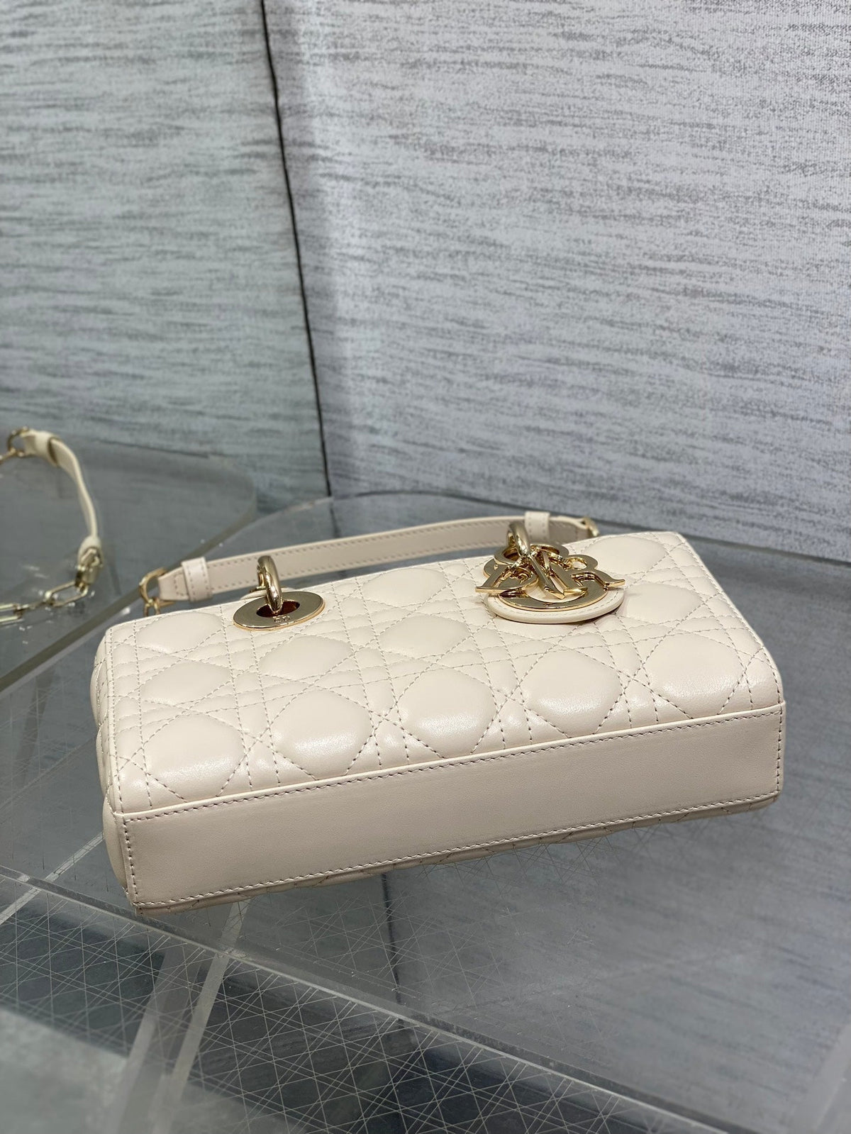 Dior 25S Small Lady D-Joy 22 in Beige Lambskin Gold Hardwre Bag