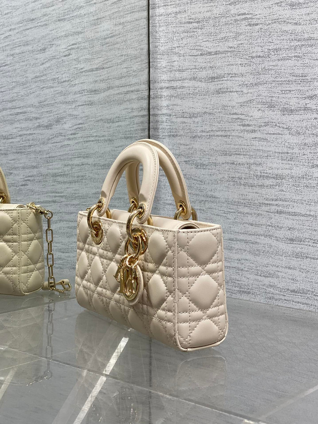 Dior 25S Small Lady D-Joy 22 in Beige Lambskin Gold Hardwre Bag
