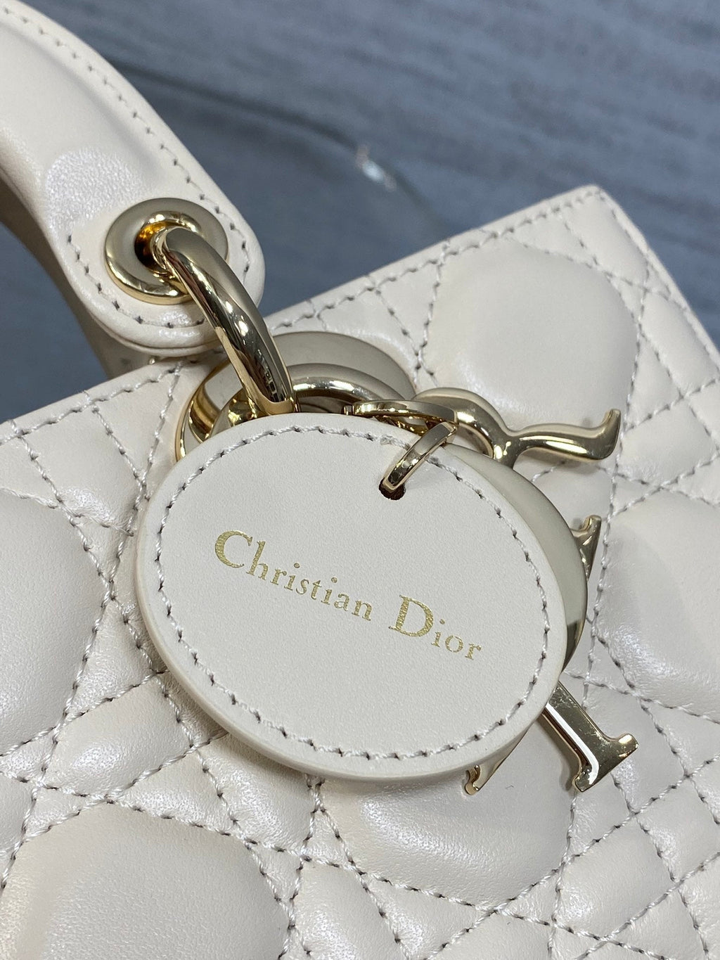 Dior 25S Small Lady D-Joy 22 in Beige Lambskin Gold Hardwre Bag
