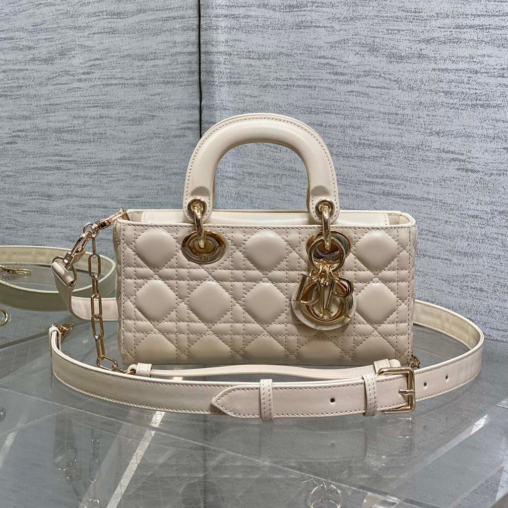 Dior 25S Small Lady D-Joy 22 in Beige Lambskin Gold Hardwre Bag