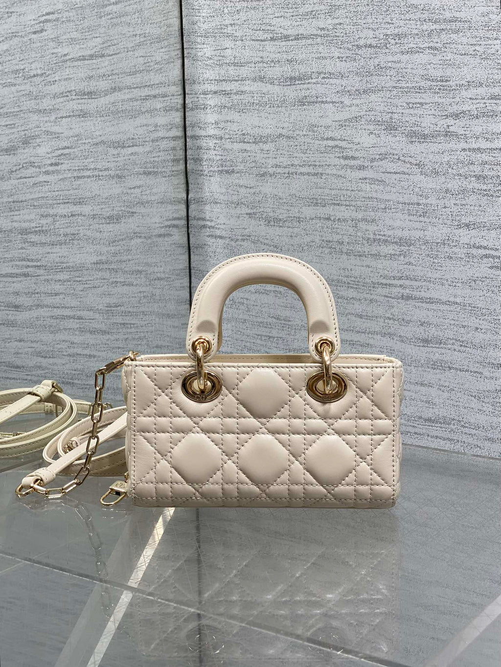 Dior 25S Micro Lady D-Joy 16 in Beige Lambskin Gold Hardwre Bag