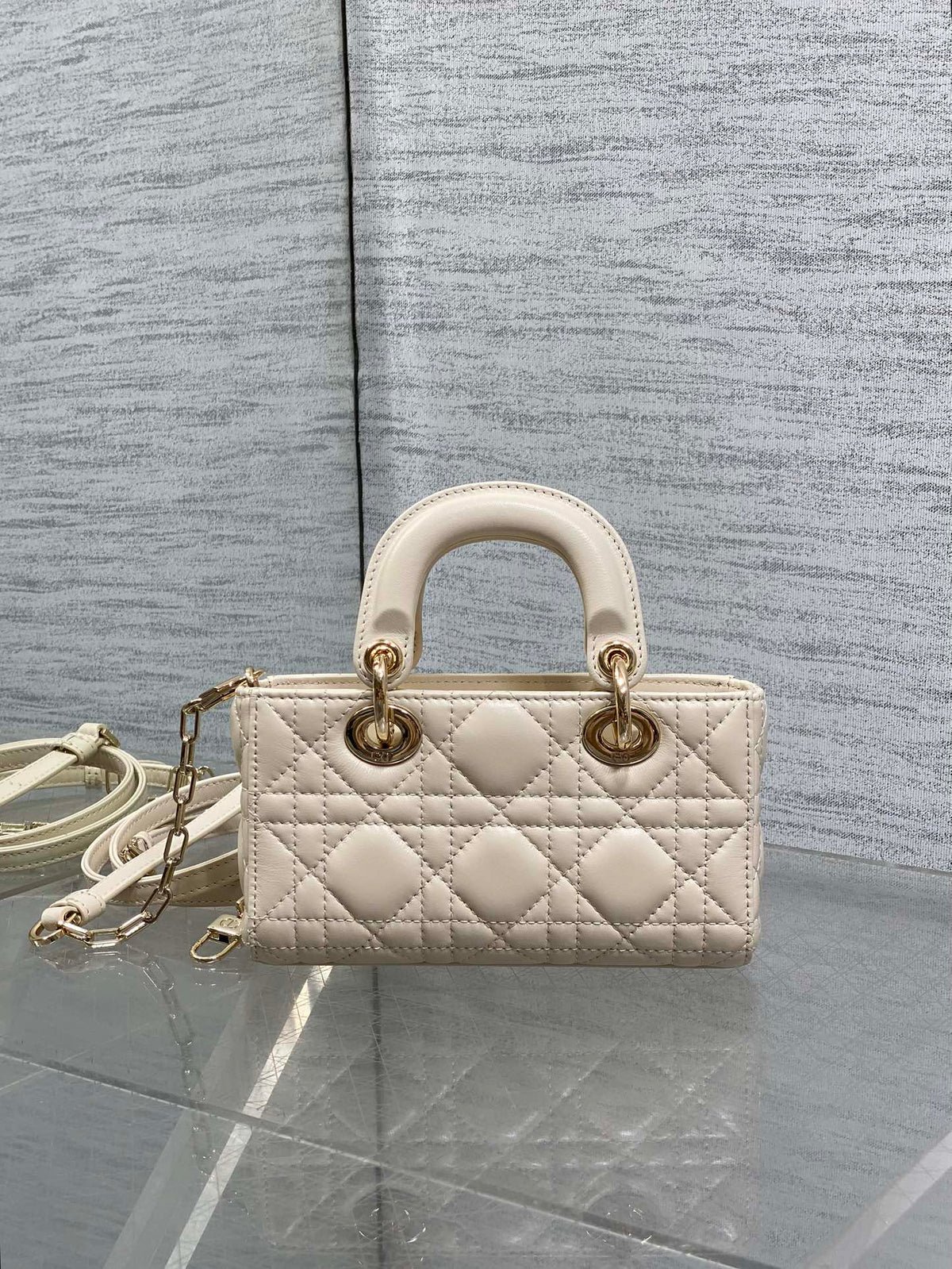 Dior 25S Micro Lady D-Joy 16 in Beige Lambskin Gold Hardwre Bag