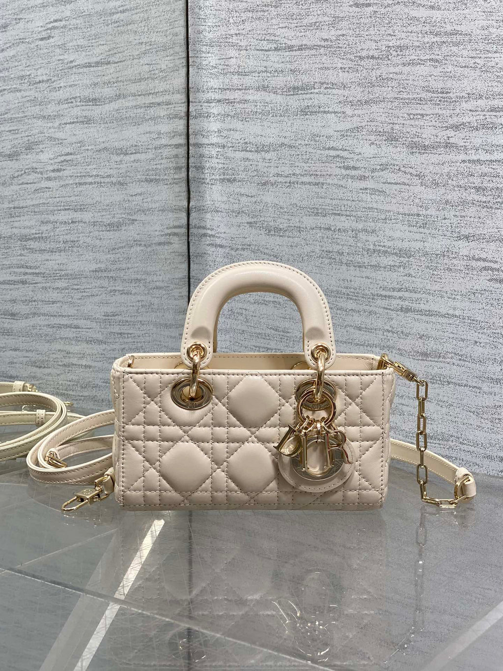 Dior 25S Micro Lady D-Joy 16 in Beige Lambskin Gold Hardwre Bag