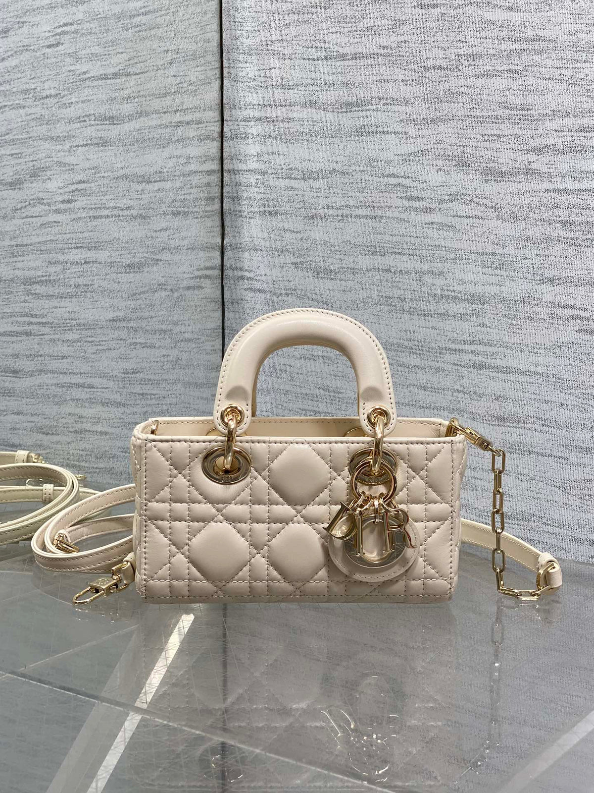Dior 25S Micro Lady D-Joy 16 in Beige Lambskin Gold Hardwre Bag