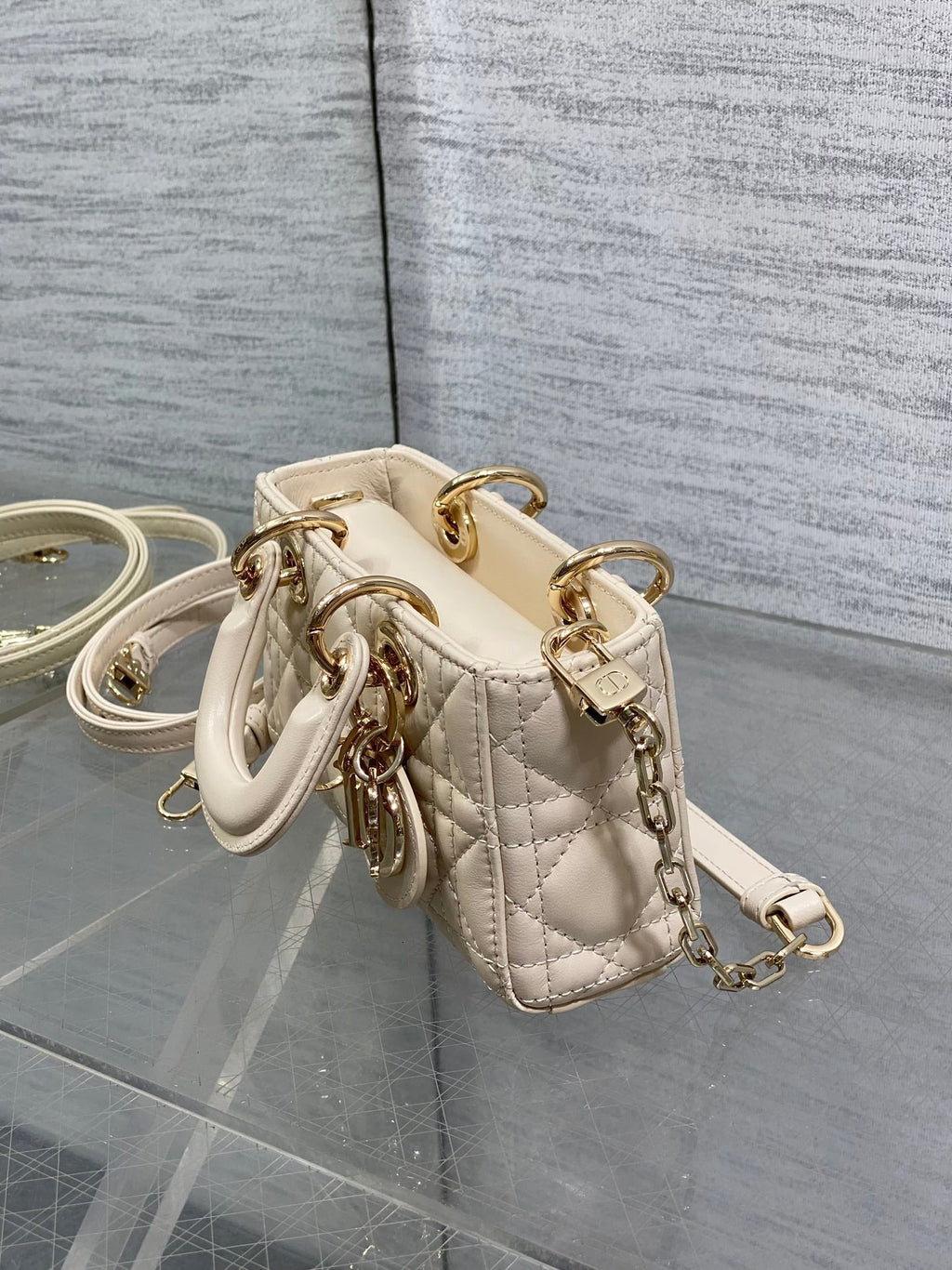 Dior 25S Micro Lady D-Joy 16 in Beige Lambskin Gold Hardwre Bag