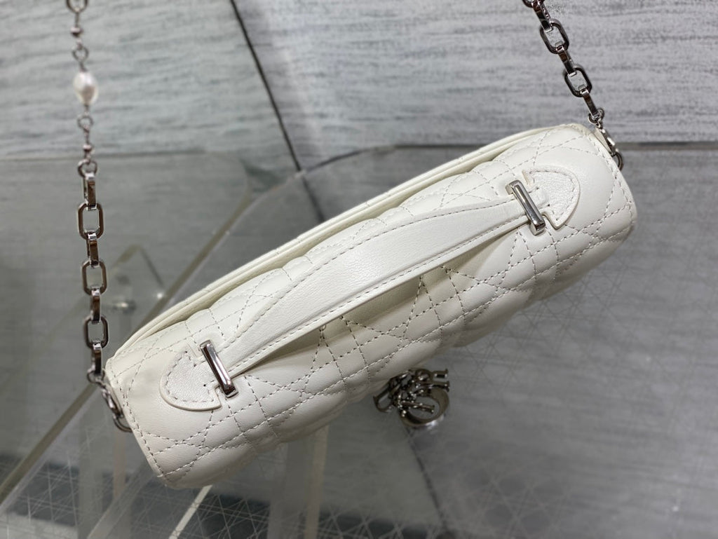 Dior 25S Talk Phone Pouch 21 in White Cannage Lambskin Silver Hardwre