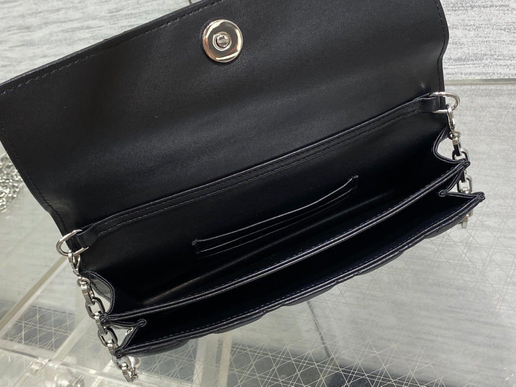 Dior 25S Talk Phone Pouch 21 in Black Cannage Lambskin Silver Hardwre