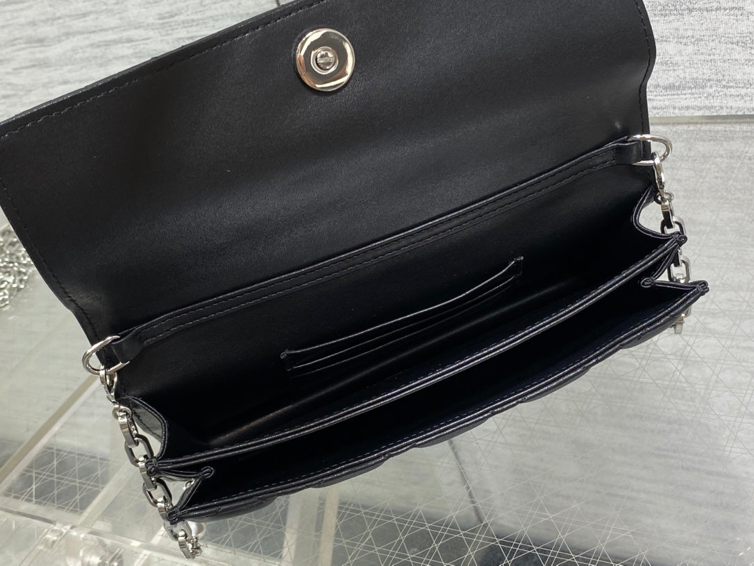 Dior 25S Talk Phone Pouch 21 in Black Cannage Lambskin Silver Hardware