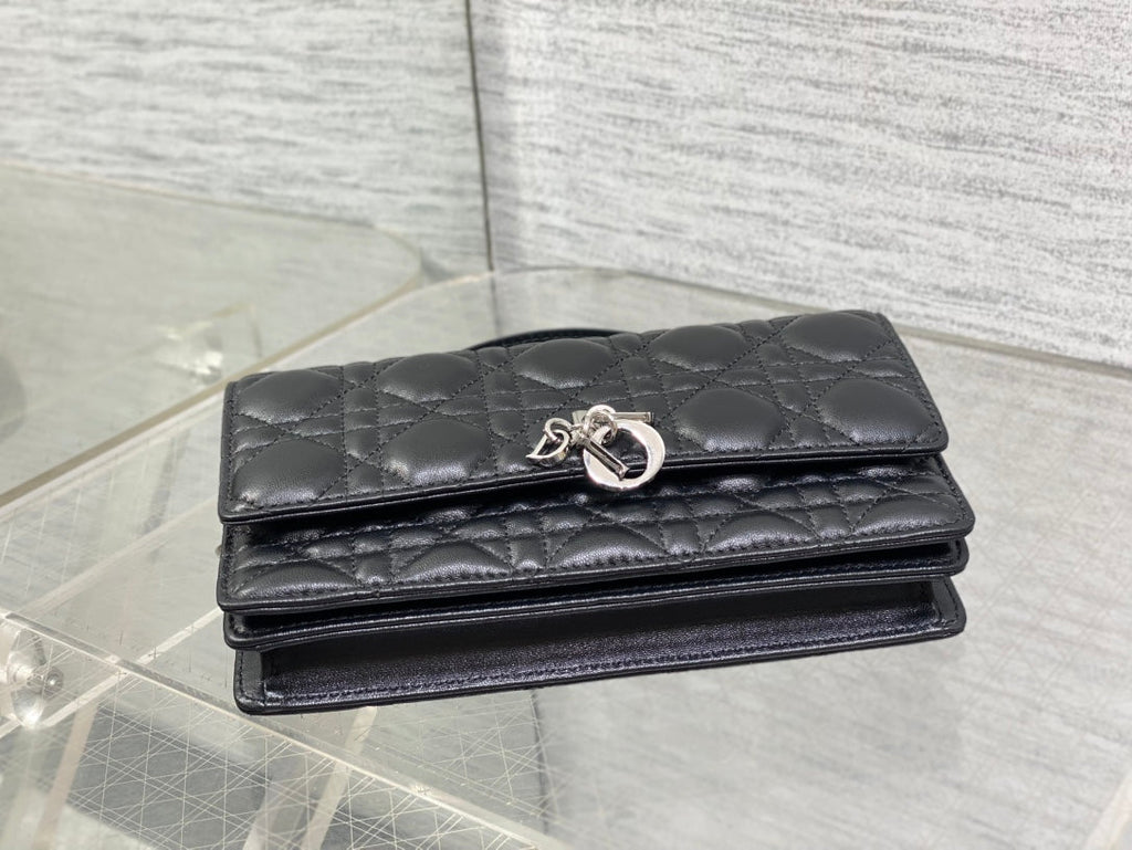 Dior 25S Talk Phone Pouch 21 in Black Cannage Lambskin Silver Hardware