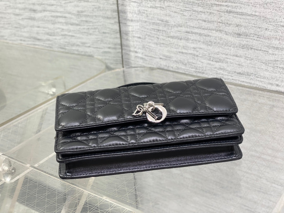 Dior 25S Talk Phone Pouch 21 in Black Cannage Lambskin Silver Hardware