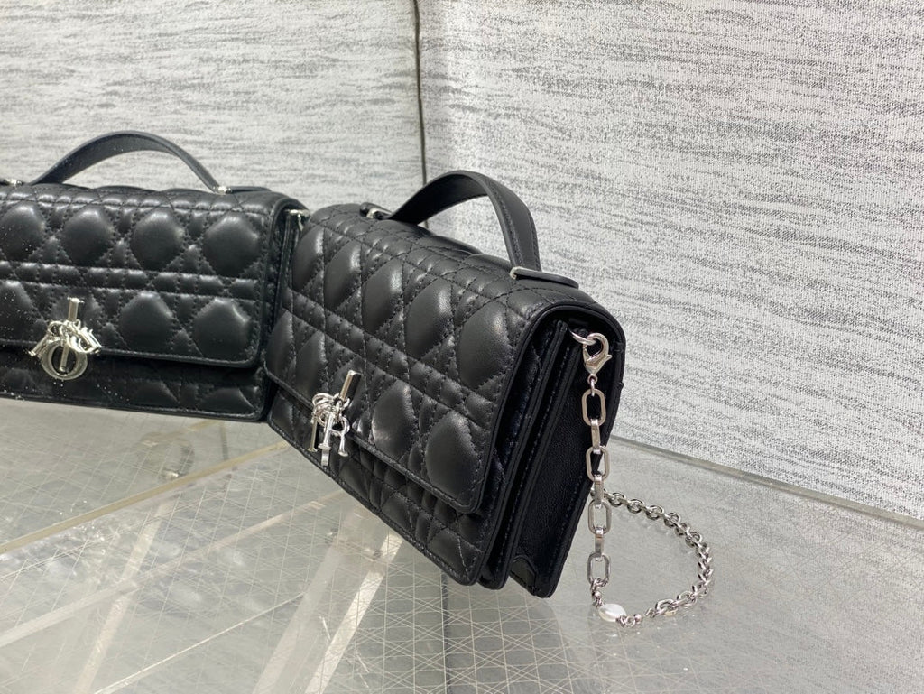 Dior 25S Talk Phone Pouch 21 in Black Cannage Lambskin Silver Hardware