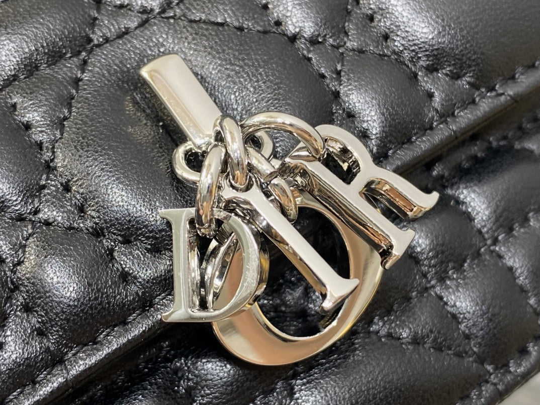 Dior 25S Talk Phone Pouch 21 in Black Cannage Lambskin Silver Hardwre