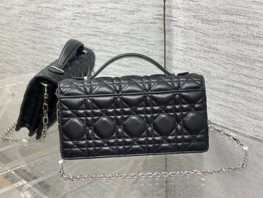 Dior 25S Talk Phone Pouch 21 in Black Cannage Lambskin Silver Hardwre