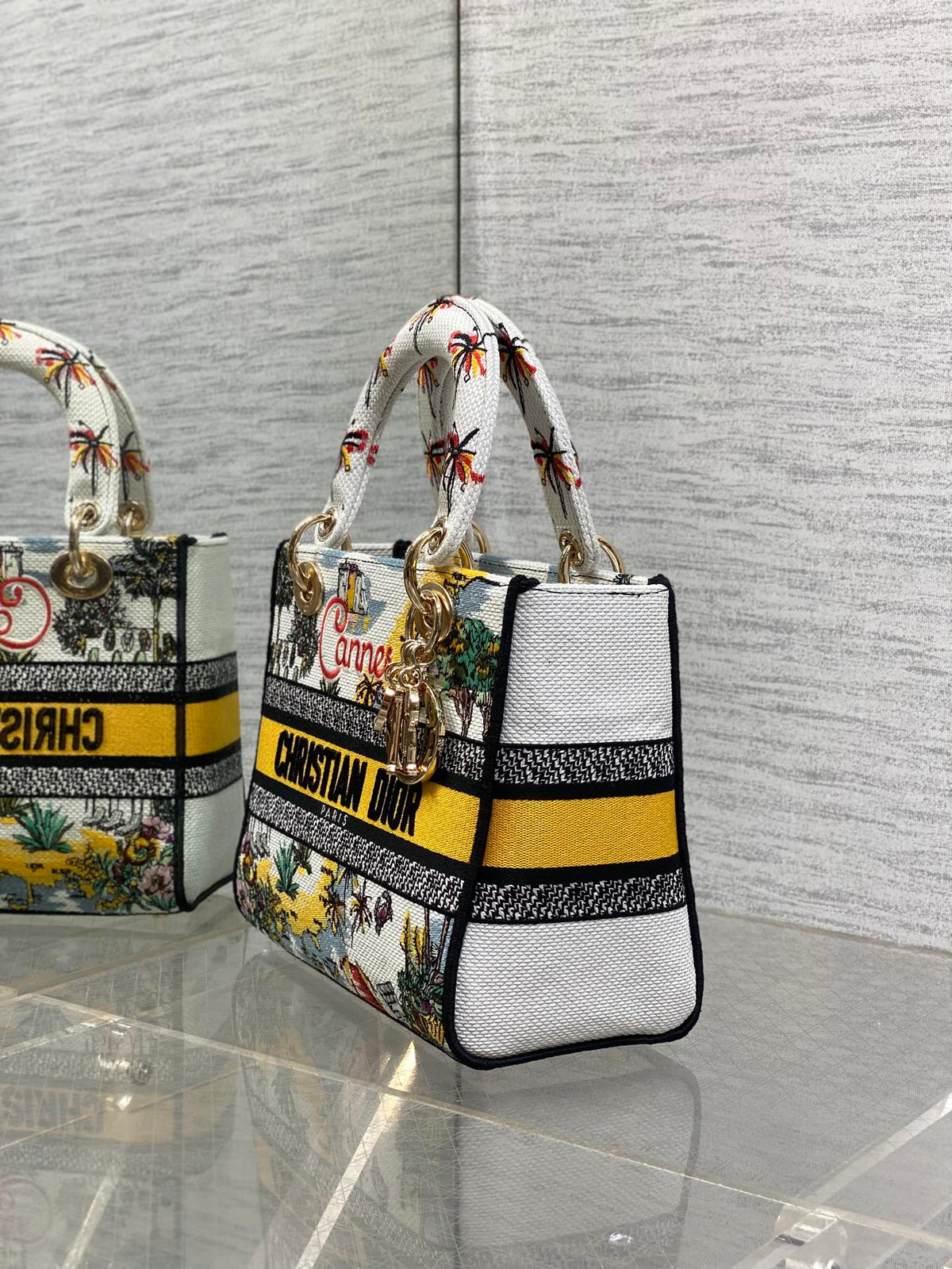 Dior 25S Small Lady D-Lite Bag 24 in Yellow Canvas Cannes