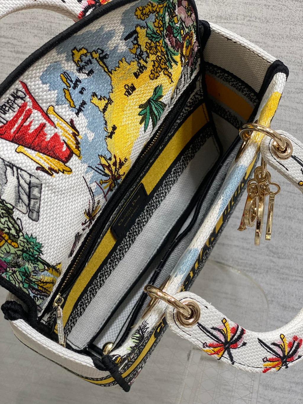 Dior 25S Small Lady D-Lite Bag 24 in Yellow Canvas Cannes