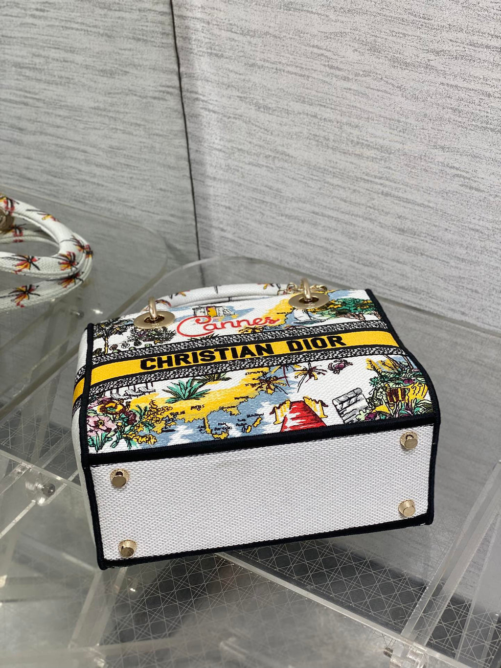 Dior 25S Small Lady D-Lite Bag 24 in Yellow Canvas Cannes