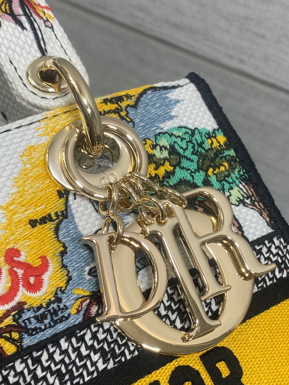 Dior 25S Small Lady D-Lite Bag 24 in Yellow Canvas Cannes
