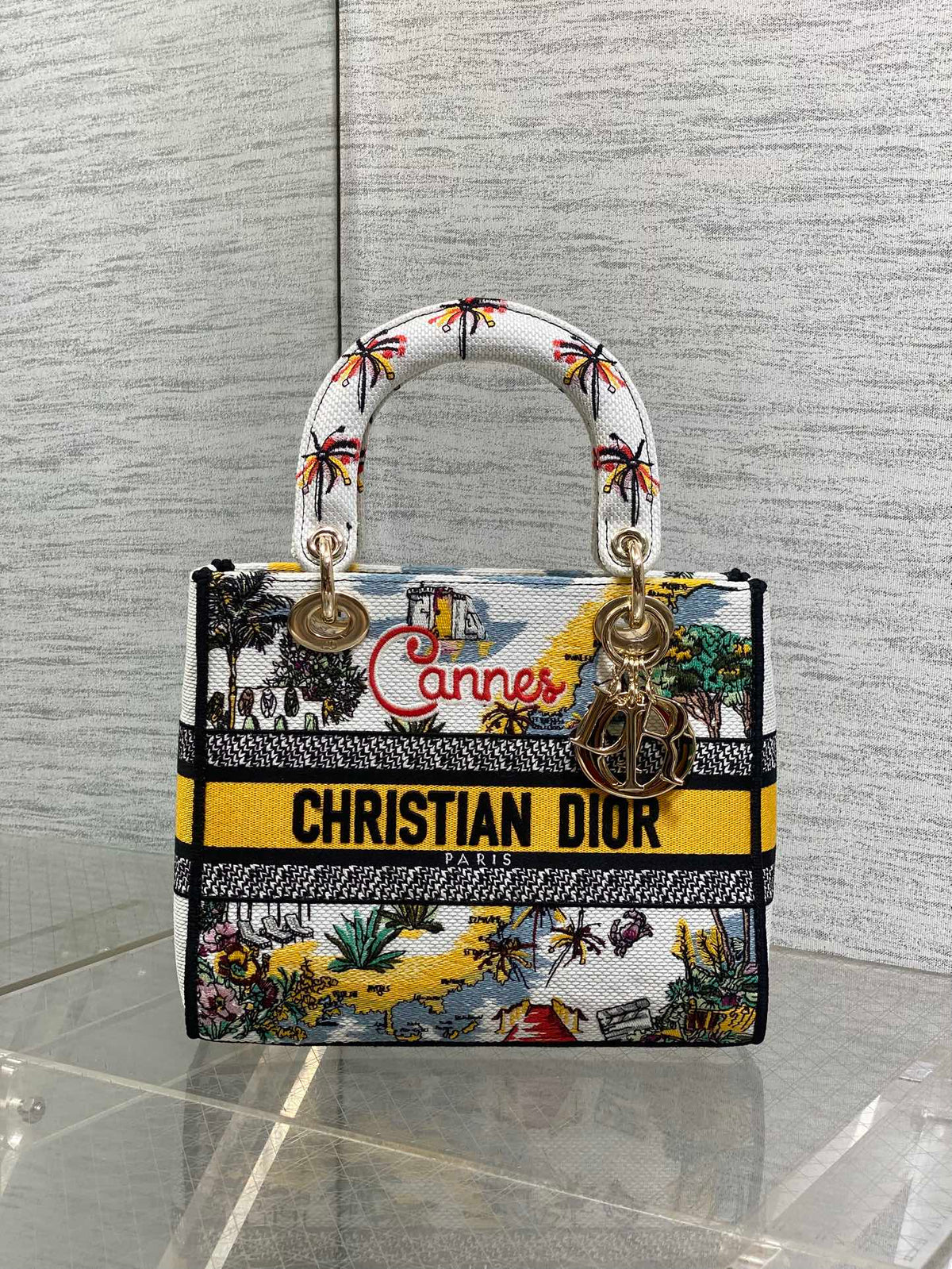 Dior 25S Small Lady D-Lite Bag 24 in Yellow Canvas Cannes