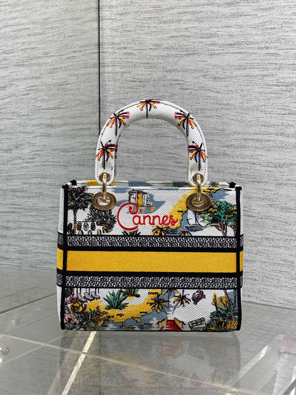 Dior 25S Small Lady D-Lite Bag 24 in Yellow Canvas Cannes