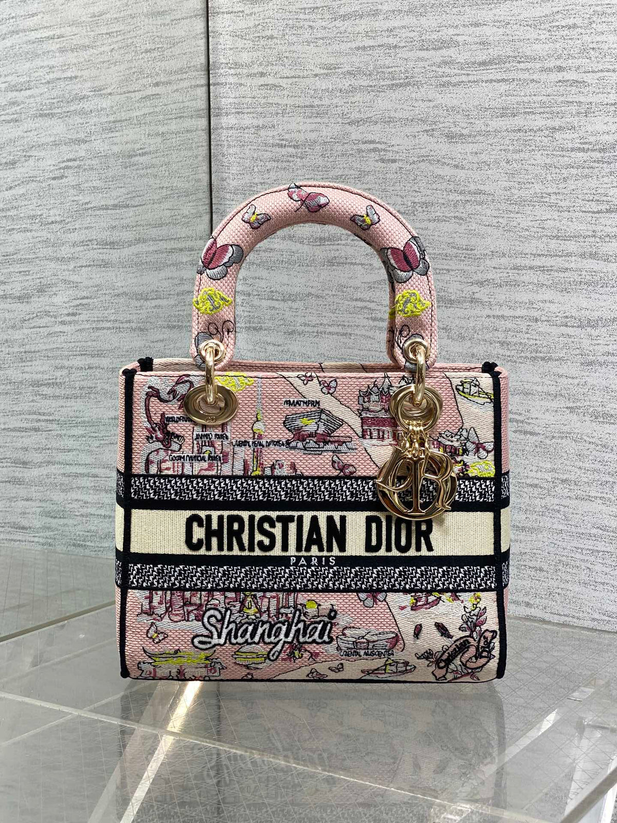 Dior 25S Small Lady D-Lite Bag 24 in Pink Canvas Butterfly