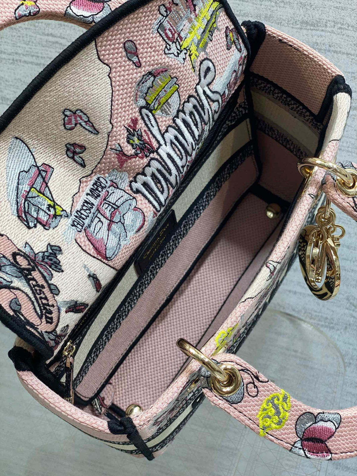Dior 25S Small Lady D-Lite Bag 24 in Pink Canvas Butterfly