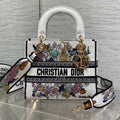 Dior 25S Small Lady D-Lite Bag 24 in White Flowers Calendar Allover Embroidery
