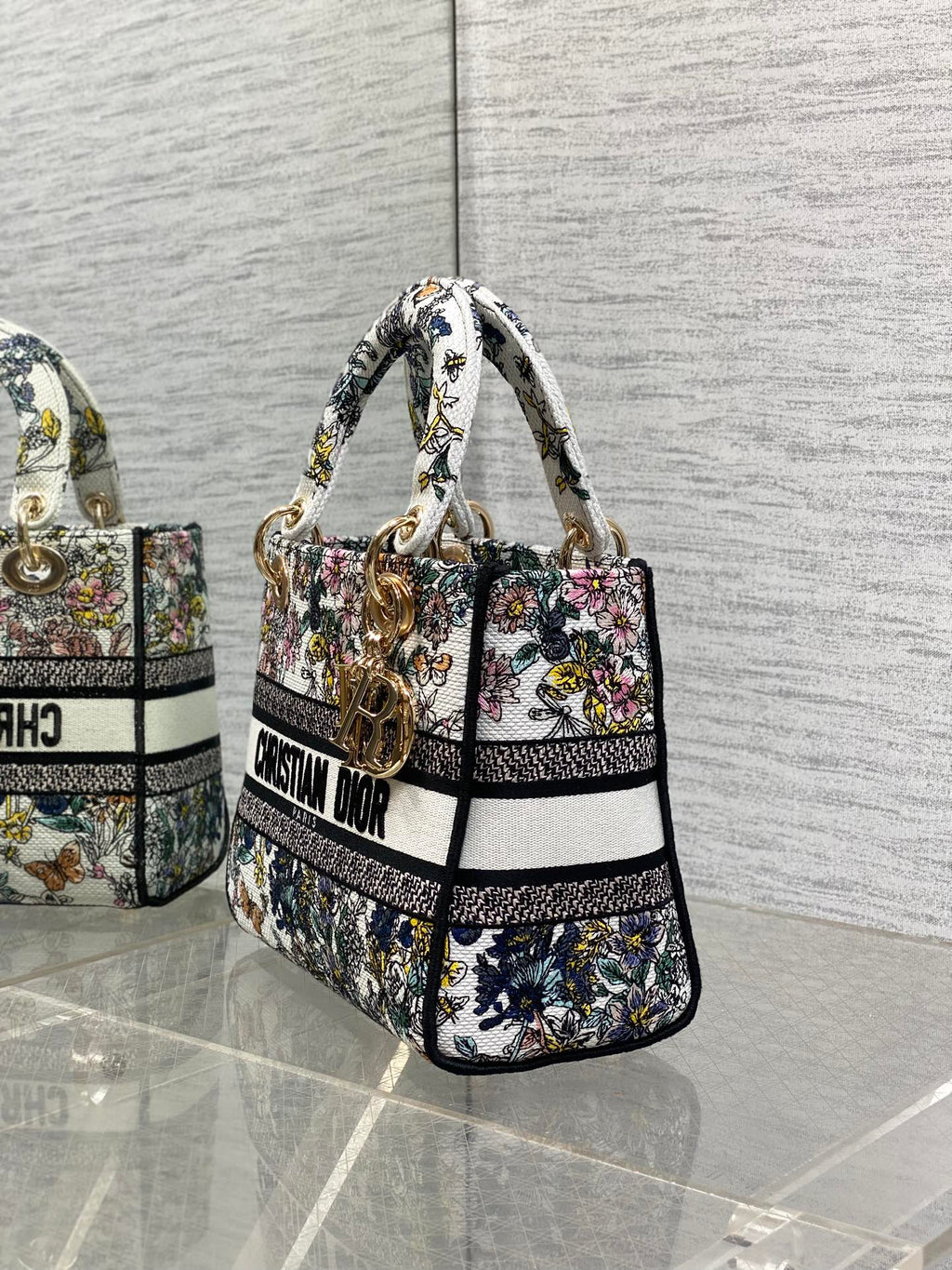 Dior 25S Small Lady D-Lite Bag 24 in Multicolor Flowers Calendar Allover Embroidery