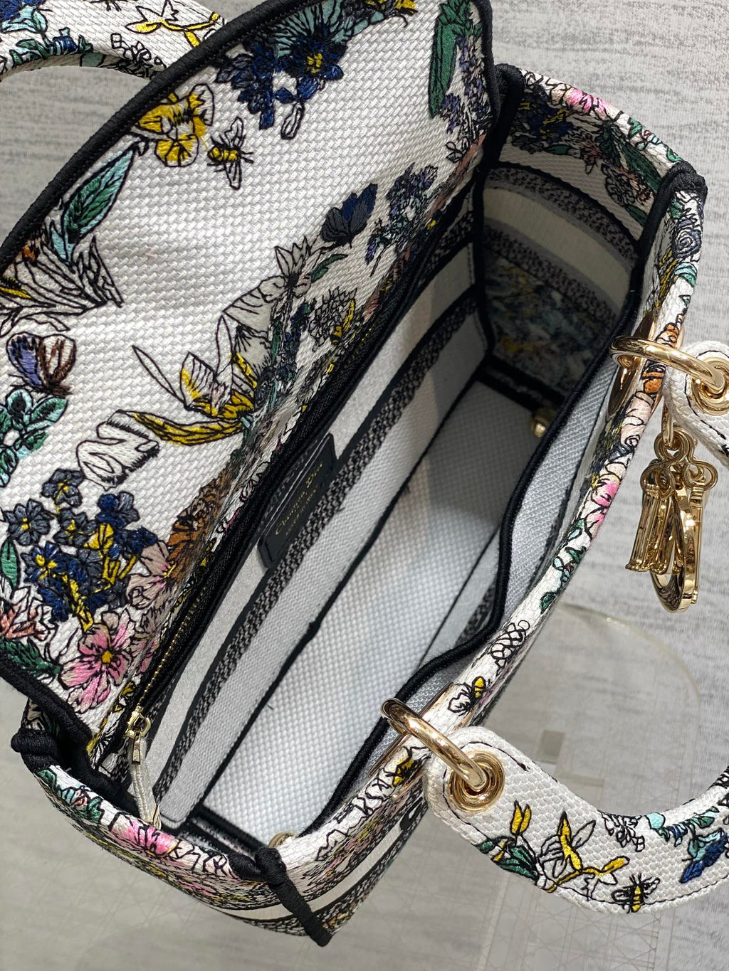Dior 25S Small Lady D-Lite Bag 24 in Multicolor Flowers Calendar Allover Embroidery