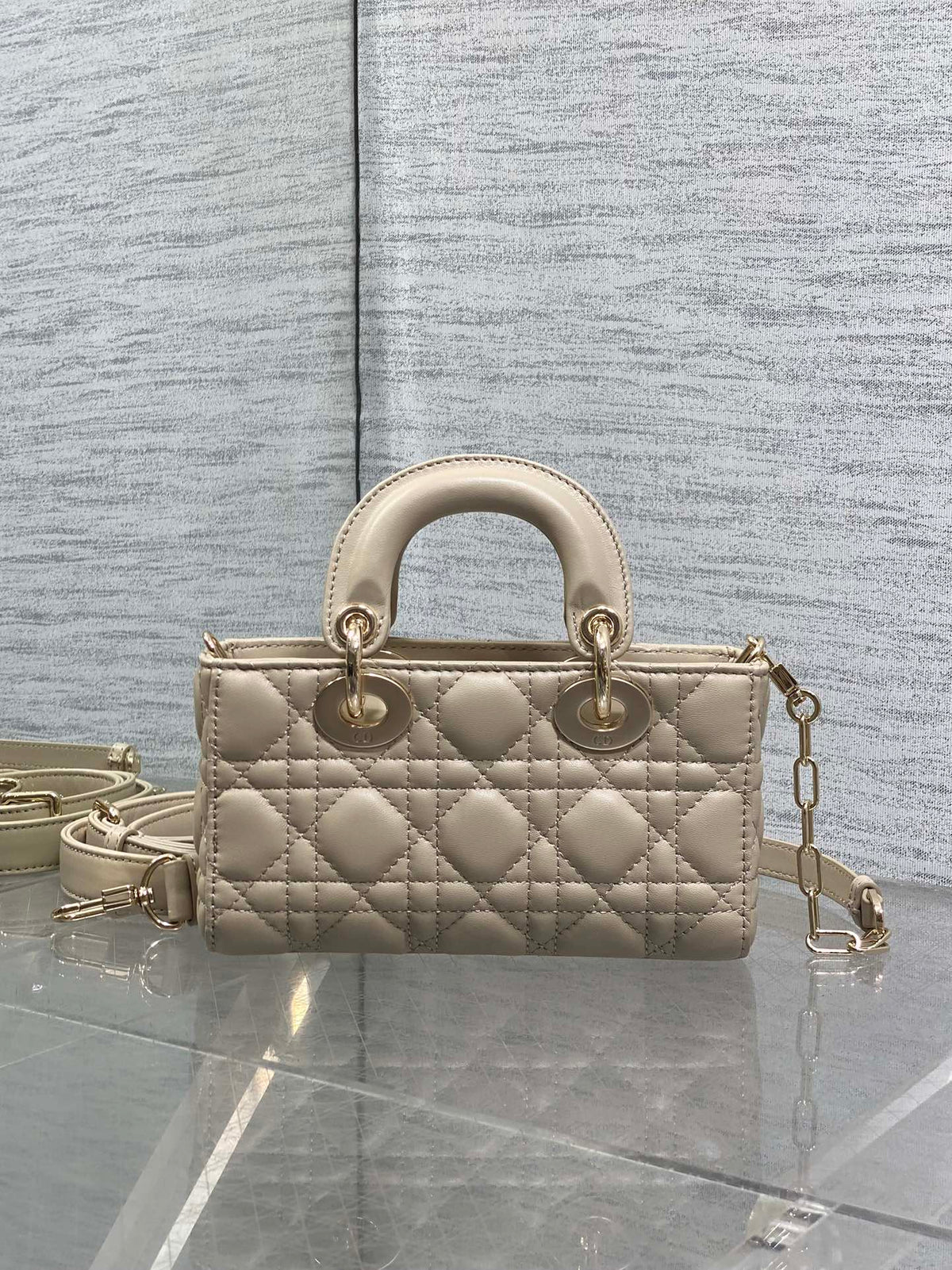Dior 25S Micro Lady D-Joy 19 in Powder Beige Calfskin Gold Hardwre Bag