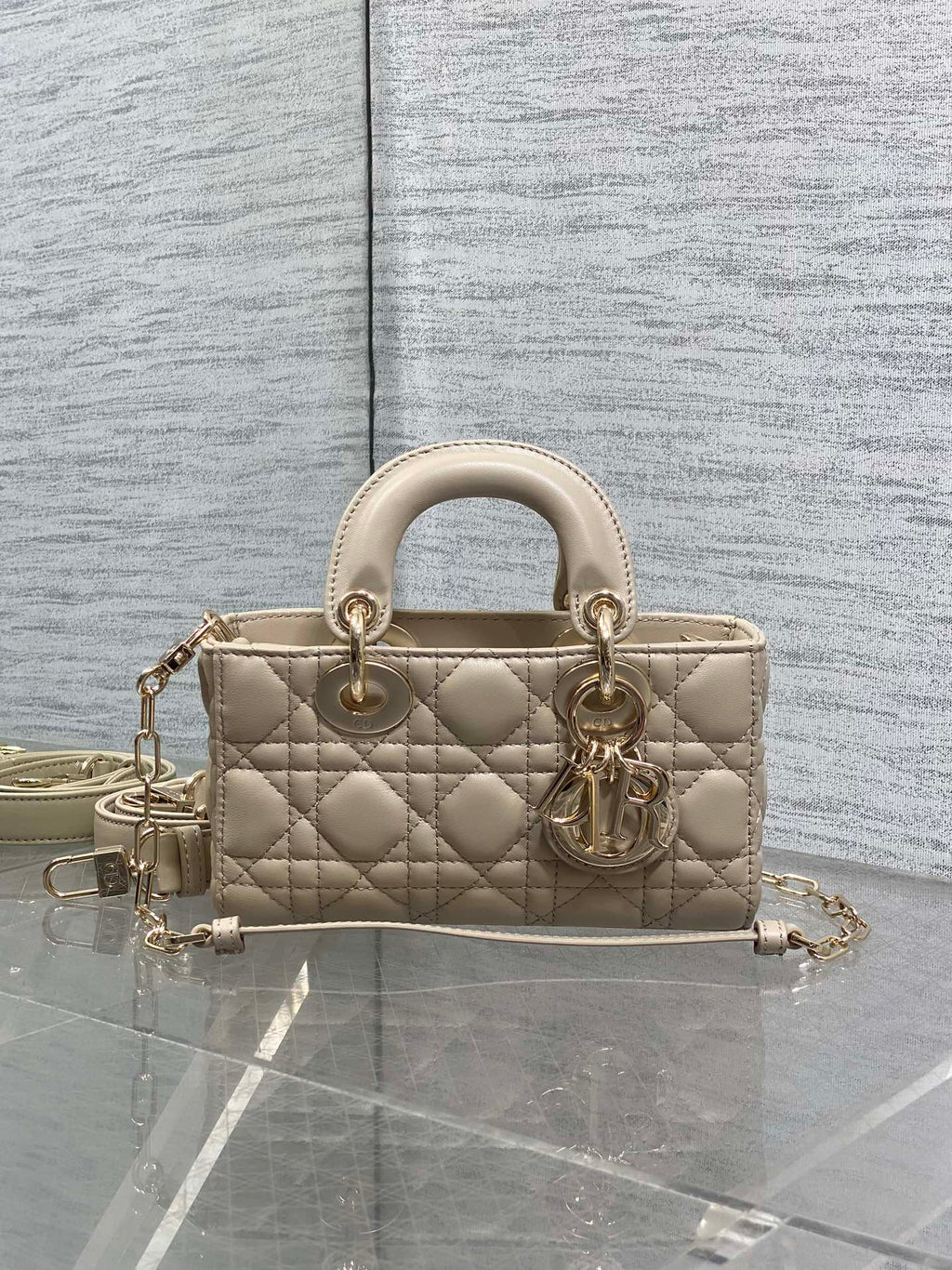 Dior 25S Micro Lady D-Joy 19 in Powder Beige Calfskin Gold Hardware Bag