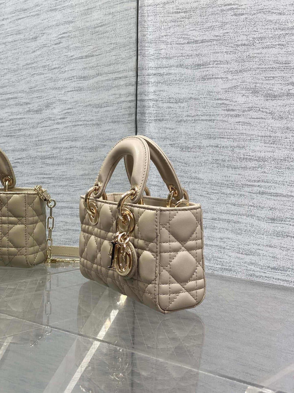 Dior 25S Micro Lady D-Joy 19 in Powder Beige Calfskin Gold Hardwre Bag