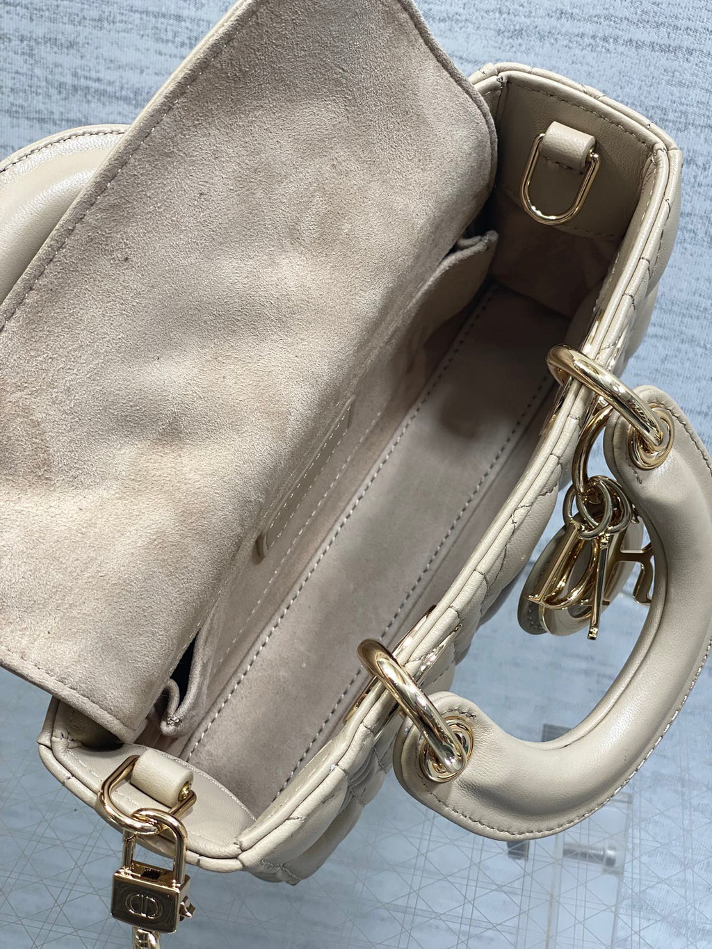 Dior 25S Micro Lady D-Joy 19 in Powder Beige Calfskin Gold Hardwre Bag