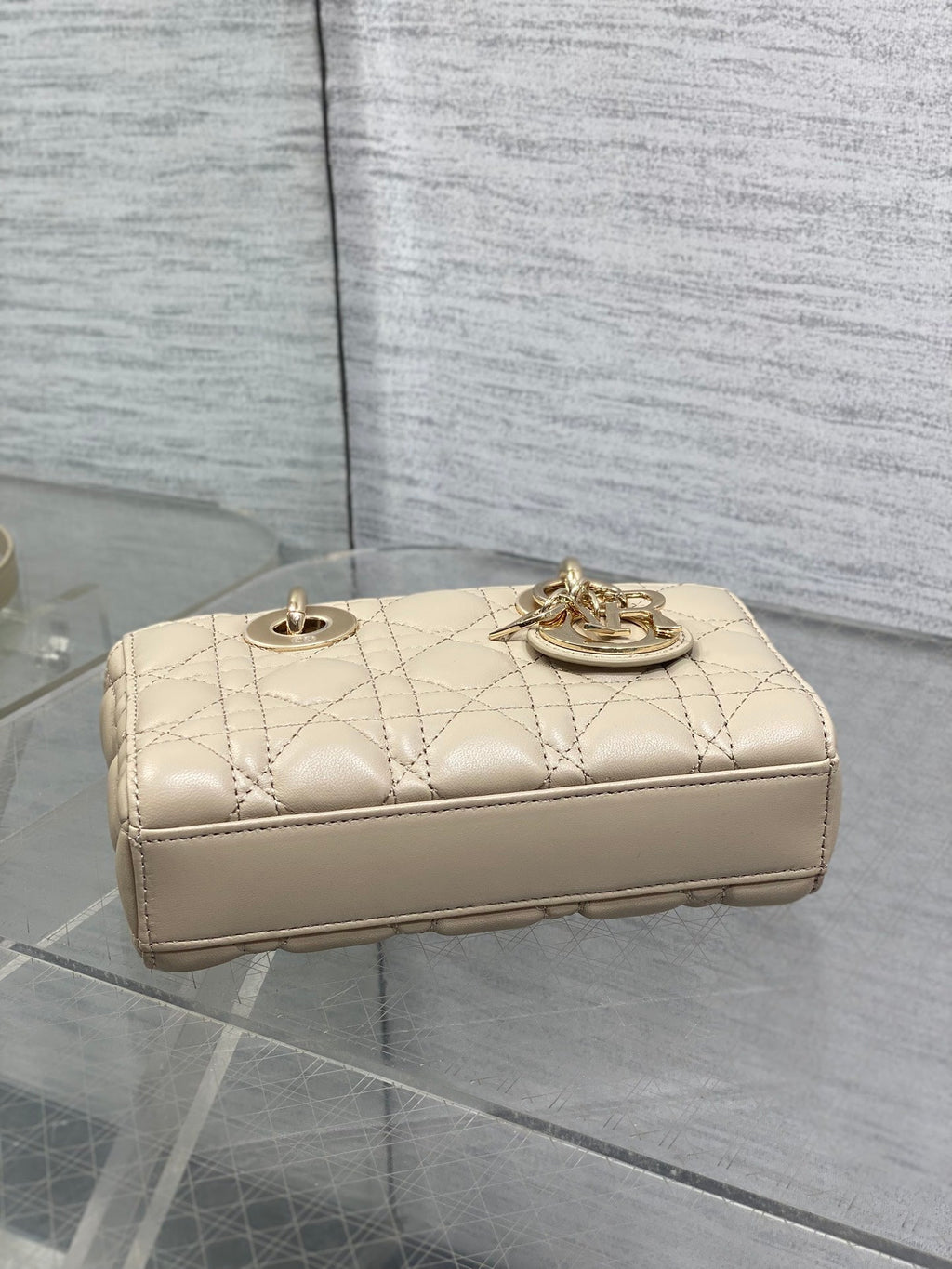 Dior 25S Micro Lady D-Joy 19 in Powder Beige Calfskin Gold Hardwre Bag