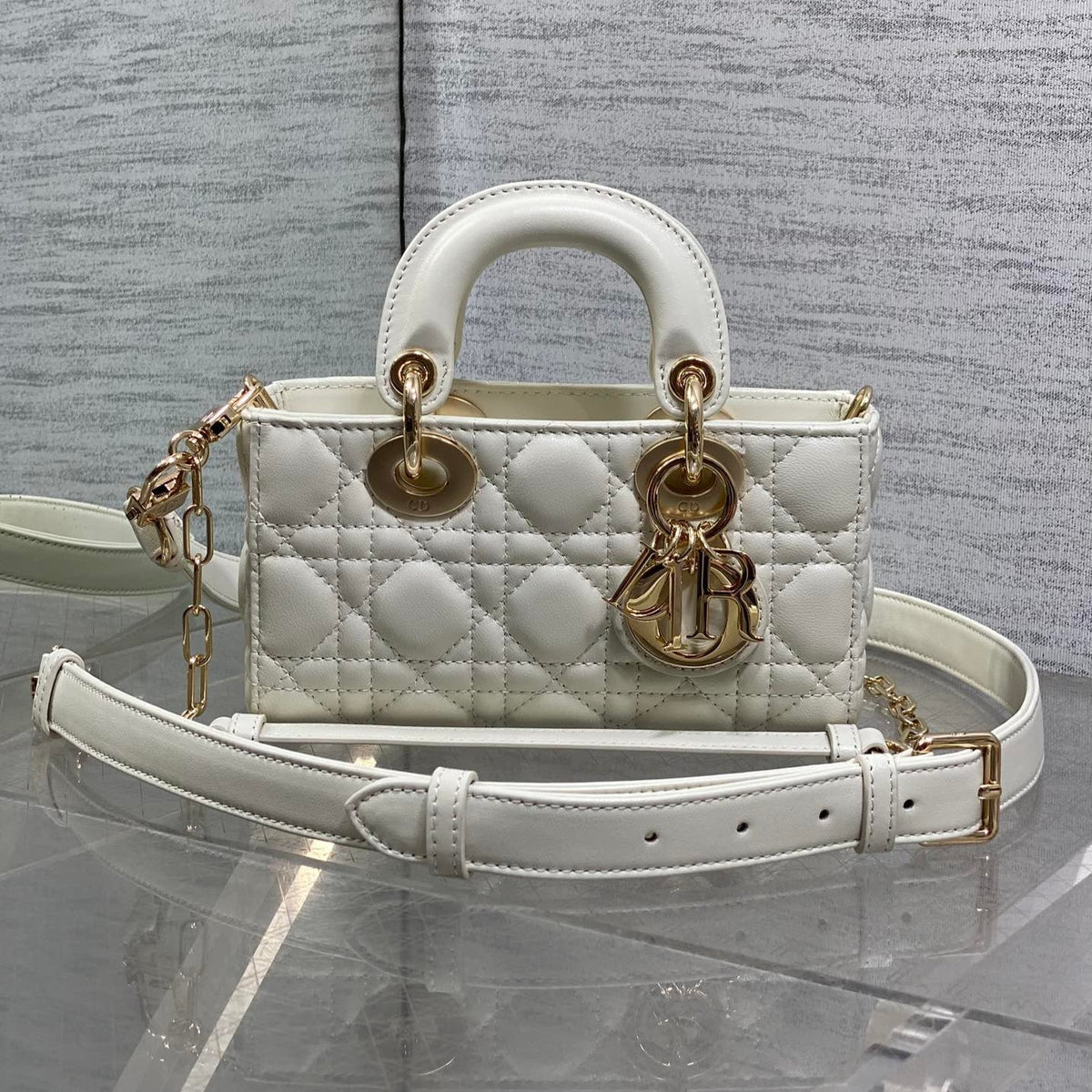 Dior 25S Micro Lady D-Joy 19 in Ivory Calfskin Gold Hardwre Bag