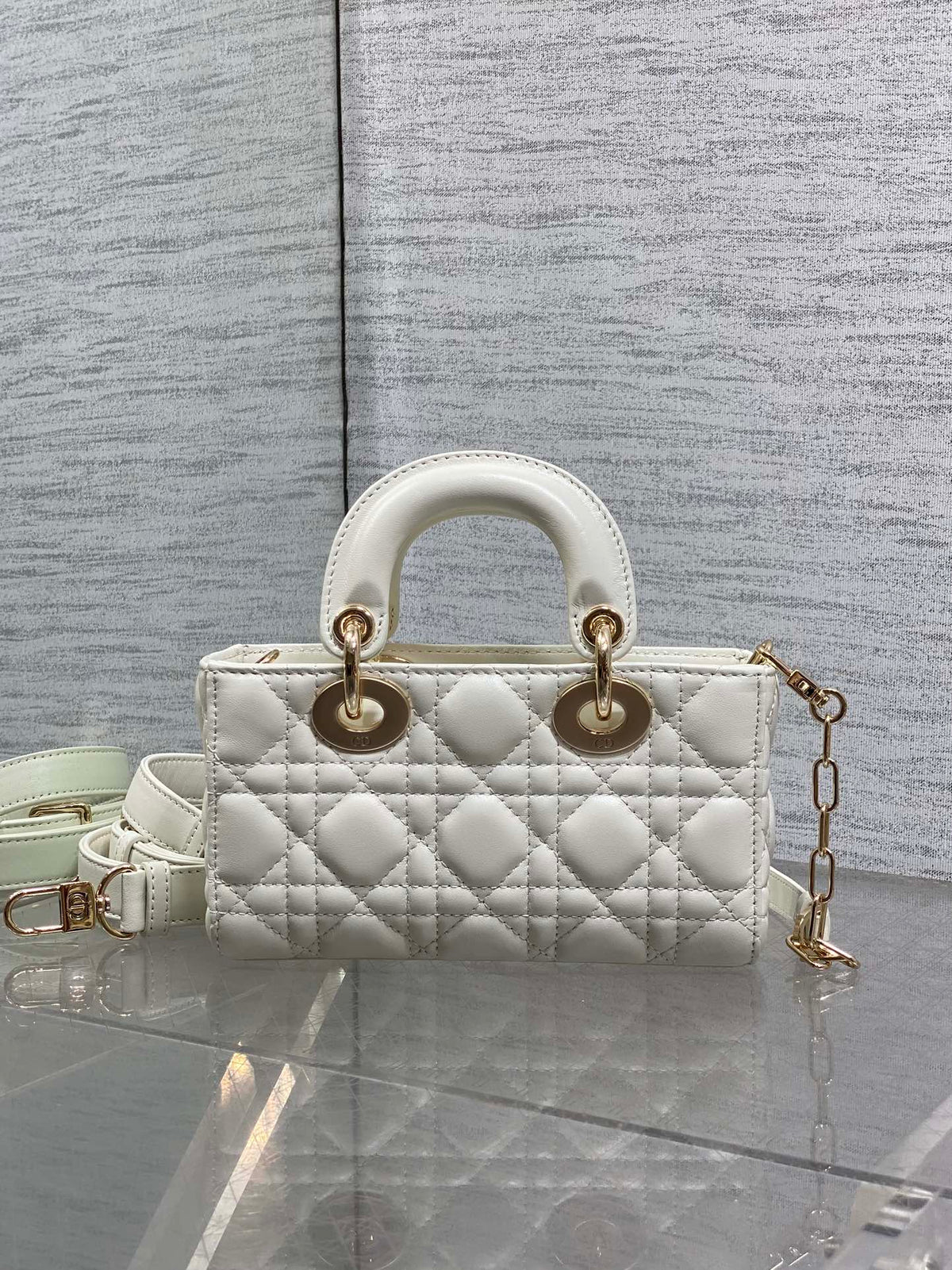 Dior 25S Micro Lady D-Joy 19 in Ivory Calfskin Gold Hardware Bag