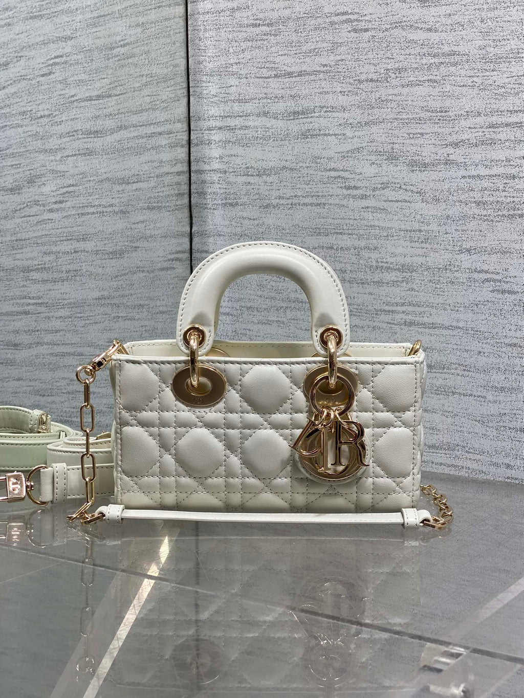Dior 25S Micro Lady D-Joy 19 in Ivory Calfskin Gold Hardware Bag