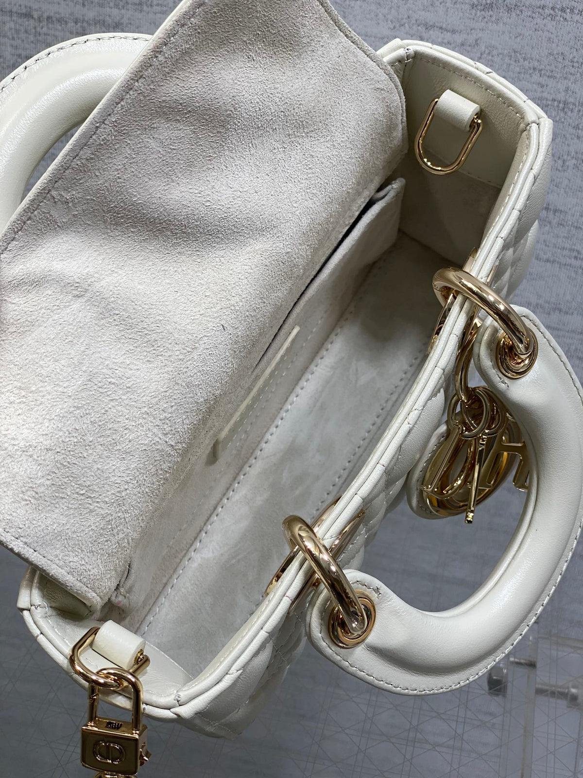 Dior 25S Micro Lady D-Joy 19 in Ivory Calfskin Gold Hardwre Bag