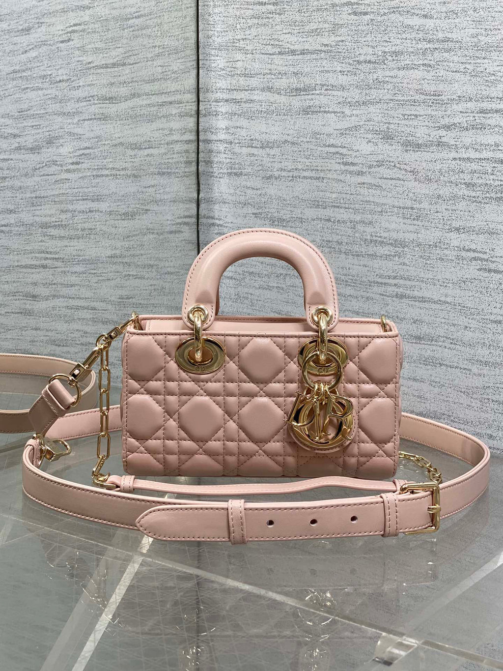 Dior 25S Micro Lady D-Joy 19 in Baby Pink Calfskin Gold Hardwre Bag