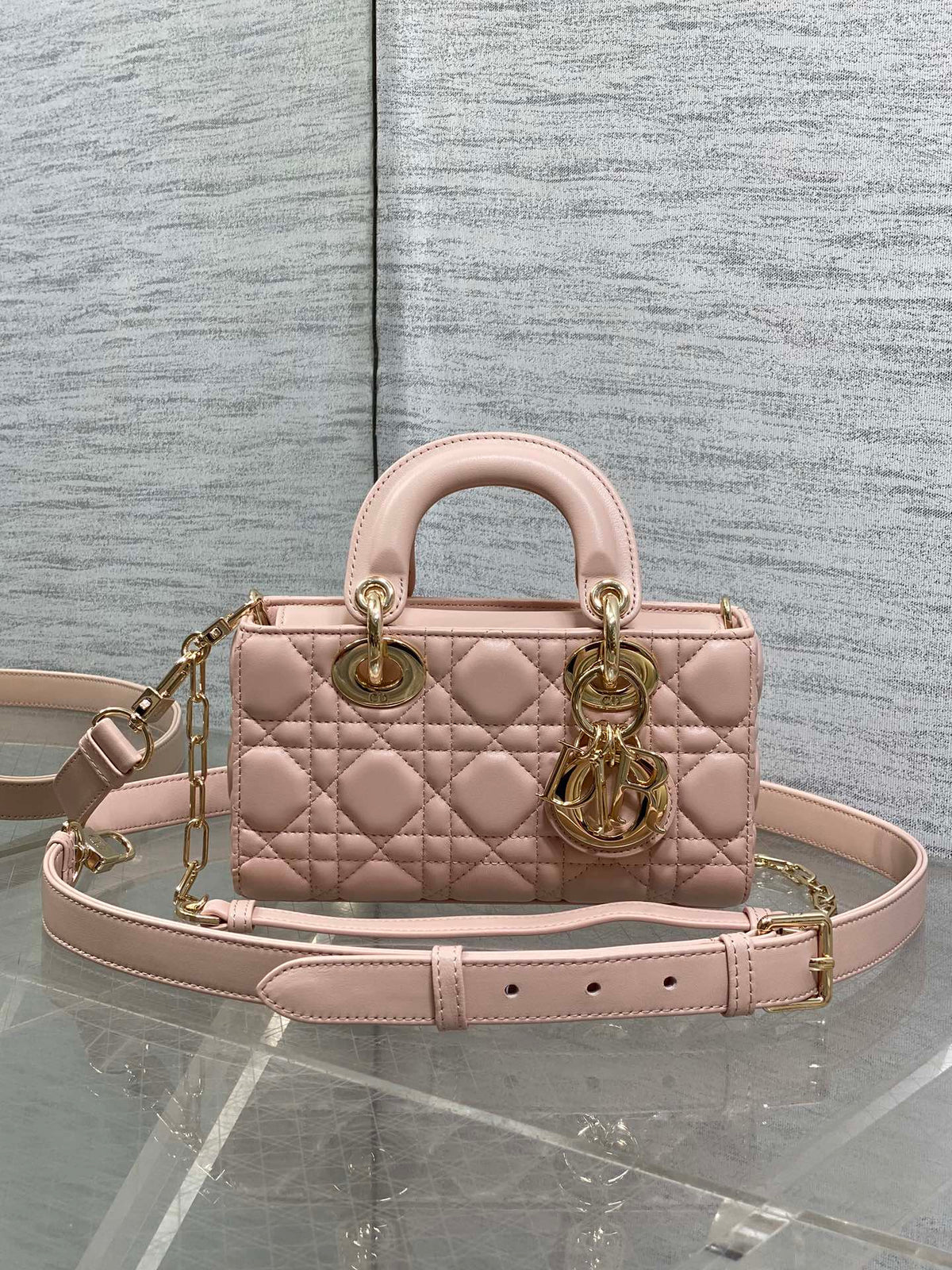 Dior 25S Micro Lady D-Joy 19 in Baby Pink Calfskin Gold Hardwre Bag