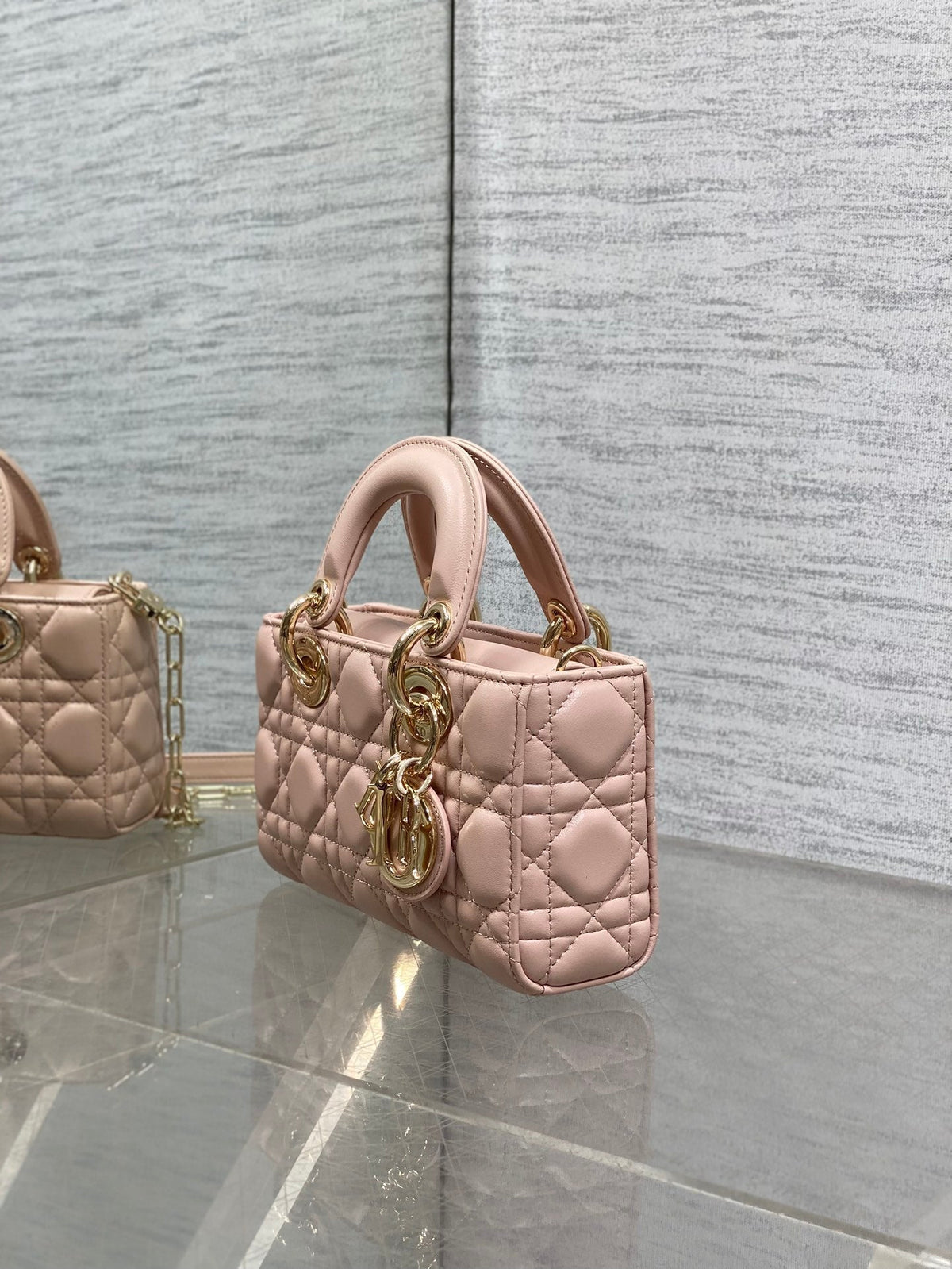 Dior 25S Micro Lady D-Joy 19 in Baby Pink Calfskin Gold Hardwre Bag