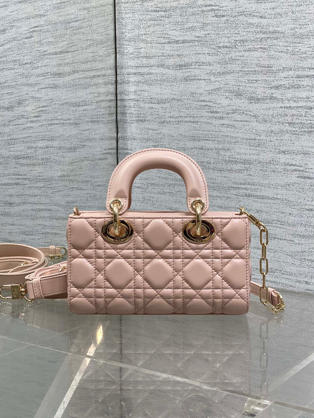 Dior 25S Micro Lady D-Joy 19 in Baby Pink Calfskin Gold Hardwre Bag
