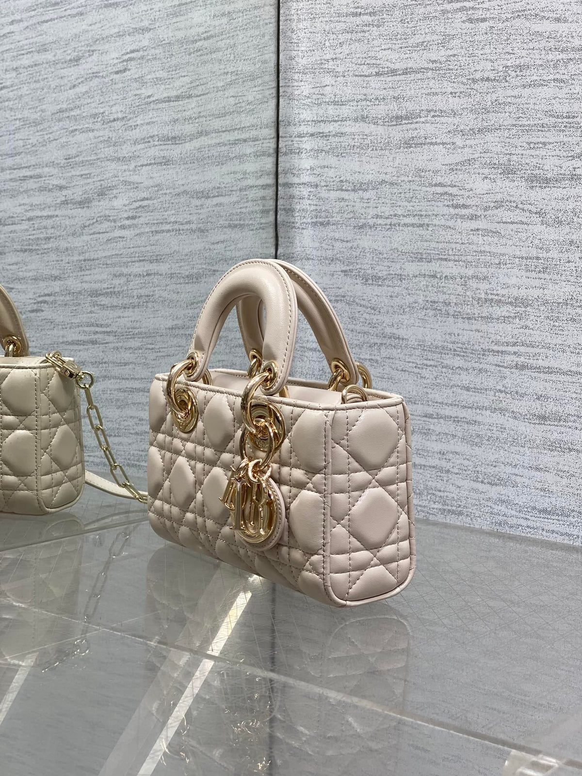 Dior 25S Micro Lady D-Joy 19 in Beige Calfskin Gold Hardwre Bag
